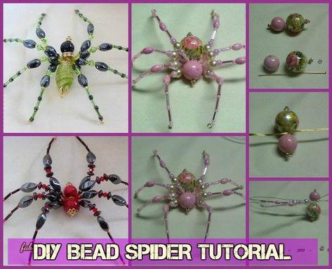 DIY Bead Spider tutorial-Video Insect Jewelry Diy, Bead Spider, Bead Bugs, Christmas Spiders, Beaded Insects, Beaded Bugs, Christmas Snowflakes Decorations, Diy Wire Wrapping, Beaded Christmas Decorations