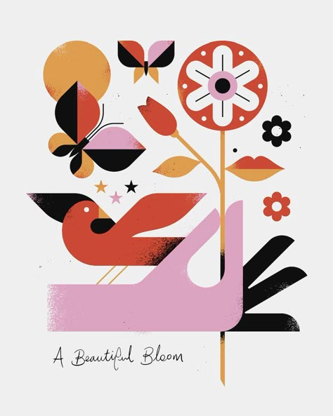 Geometric Illustration Brad Cuzen, Geometric Illustration, Butterfly Illustration, Illustration Styles, Geometric Flower, Affinity Designer, Flower Graphic, Arte Popular, Flat Illustration