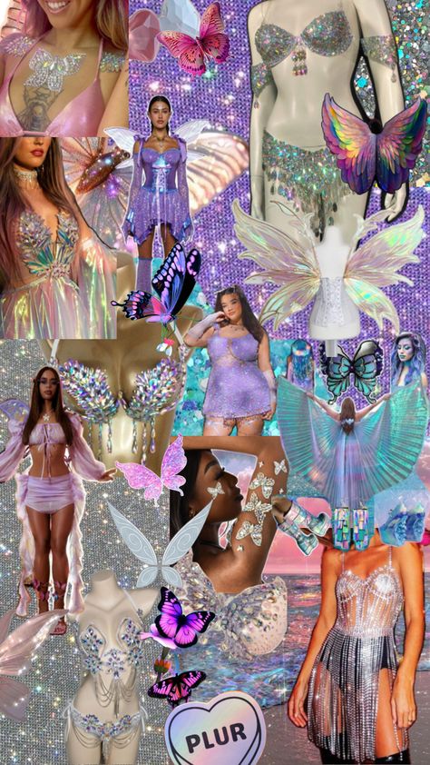 Rave fairy ideas and aesthetic Rave Fits Aesthetic, Decadence Rave Outfits, Rave Fairy Outfits, Beyond Wonderland Rave, Fairy Festival Outfit, Fairy Rave Outfit, Electric Forest Outfit, Tomorrowland Outfit, Fairy Rave