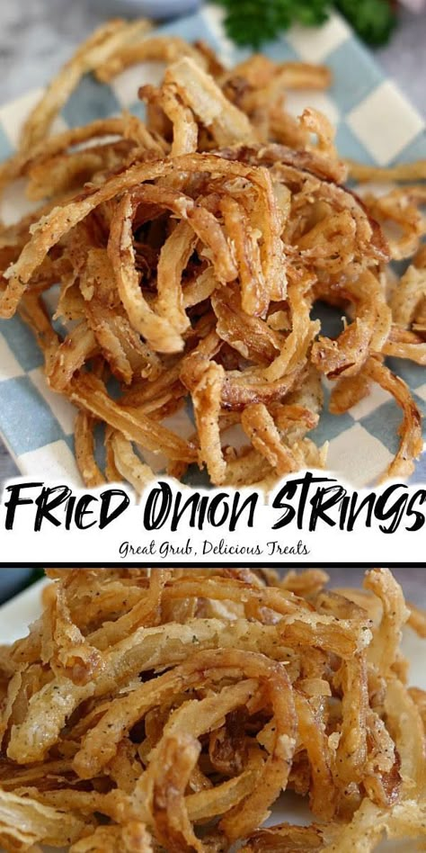 Crispy Onions Topping, Onion Strings Recipe, Fried Onion Strings, Fried Onions Recipe, Onion Straws, Blooming Onion Recipes, Onion Strings, Blooming Onion, Sides Recipes