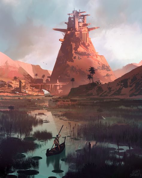 Imaginary Landscapes, Fantasy Scenery, Art Cyberpunk, Environment Painting, Rpg Map, Landscape Concept, Landscape Designs, Fantasy City, Fantasy Places