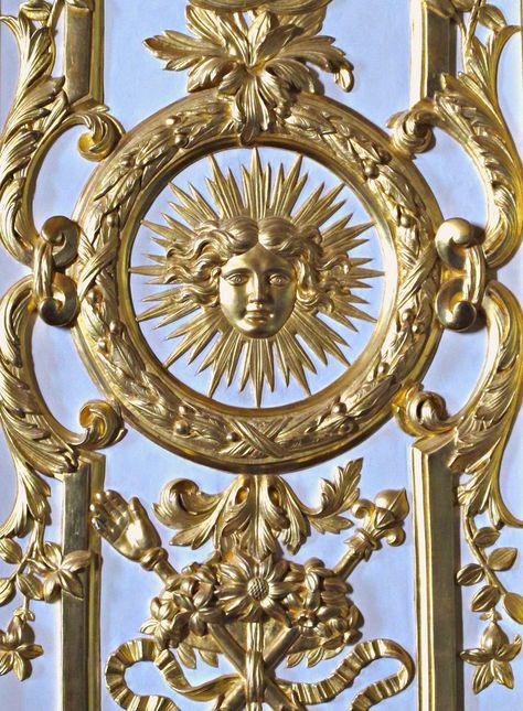 Motif of the Sun King Louis XIV the sun was associated with Apollo, god of peace and arts. Apollo God, God Of Peace, Sol Invictus, Apollo Aesthetic, King Louis Xiv, The Sun King, Castle Rooms, Sun Motif, Medical Fashion