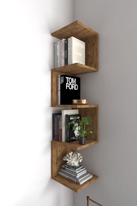 Corner Bookshelves, Wall Shelves Design, Wall Bookshelves, Home Decor Ideas Bedroom, House Bedroom, Apartment Decor Inspiration, Decor Ideas Bedroom, Room Makeover Inspiration, Home Decor Ideas Living Room