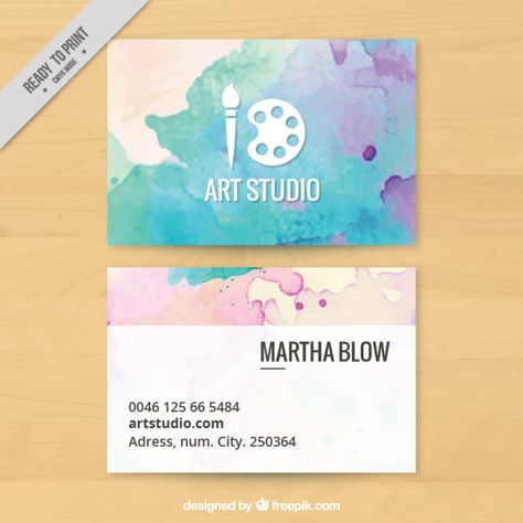 Art studio, business card painted with watercolors Free Vector Art Studio Business, Studio Business Card, Doctor Business Cards, Painter Business Card, Painting Logo, Art Business Cards, Buisness Cards, Business Brochure Design, Business Cards Layout