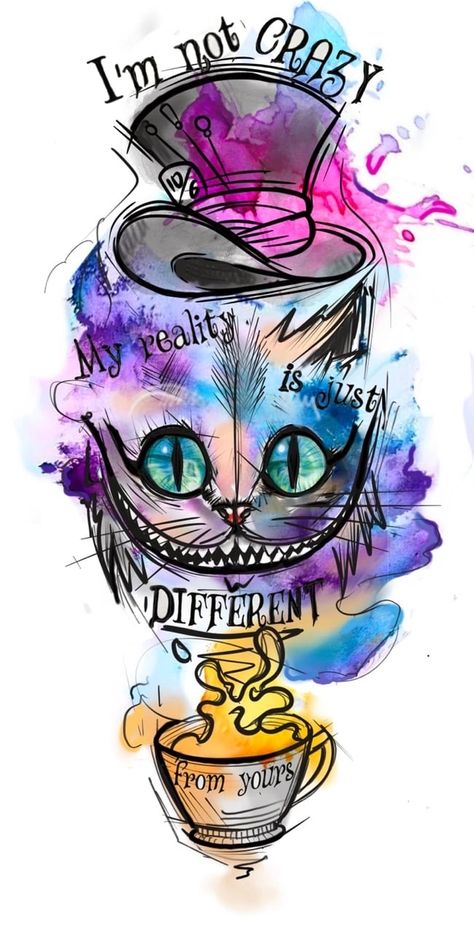 Cheshire Cat Tattoo, Alice And Wonderland Tattoos, Kitty Tattoos, Alice In Wonderland Artwork, Wonderland Artwork, Wonderland Tattoo, Idee Cricut, Alice And Wonderland Quotes, Wonderland Quotes