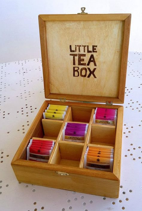 Tea Box Diy, Diy Afternoon Tea, Diy Tea Bags, Tea Box Storage, Wooden Tea Box, Tea Holder, Diy Tea, Tea Diy, Wooden Keepsake Box