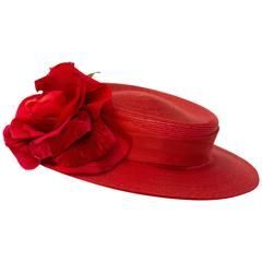 40s Red Straw Hat w/ Rose Vintage Head Accessories, Red Hats For Women, Red Summer Hat, Scarlet Woman, Rose Cap, Rose Headpiece, Edwardian Hat, Lady Hat, Historical Hats