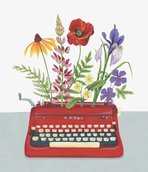 hand-painted illustration,creative design,hand-painted,illustration,cartoon,greeting,card,cover,creative,design Mesin Tik, Soyut Sanat Tabloları, Art Et Illustration, Hand Painted Flowers, Typewriter, 그림 그리기, Art Sketchbook, Character Illustration, Character Concept