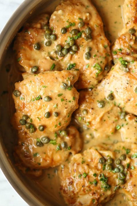 Creamy Chicken Piccata - Damn Delicious Crockpot Chicken Piccata, Chicken And Capers Recipe, Chicken Picante Recipe, Creamy Chicken Piccata, Easy Chicken Piccata Recipe, Chicken Piccata Healthy, Dutch Oven Chicken, Capers Recipe, Capers Chicken