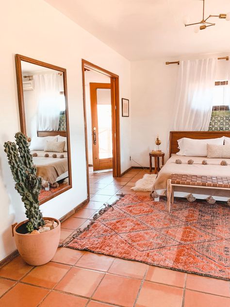 Monstrose Cactus, Spanish Bedroom, Tile Bedroom, Joshua Tree House, The Joshua Tree, The Swap, Terracotta Floor, Mexico House, Arizona House