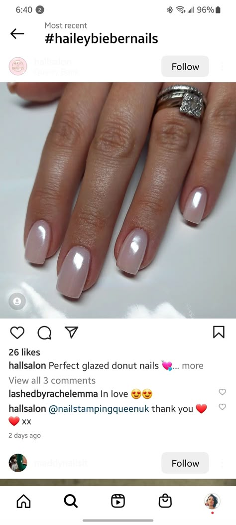 Wedding Gel Polish Nails, Anc Manicure Ideas, Short Squoval Nails Ideas, Glazed Donut Nails Squoval, Nails 2023 Square Short, Squoval Bridal Nails, Sheer Nail Ideas, Elegant Nails Squoval, Glazed Donut Square Nails