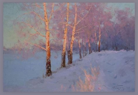 Winter Impressionist Paintings, Winter Watercolor Art, Winter Trees Painting, Winter Forest Painting, Snow Painting, Snowy Field, Abstract Tree Painting, Snow Landscape, Winter Landscape Painting