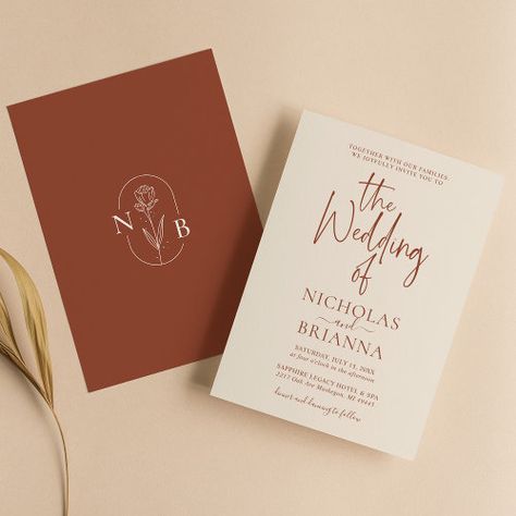 Terracotta Burnt Orange Modern Boho Wedding Invitation #zazzle #weddinginvitations #birthdayinvitations #babyshowerinvitations #zazzleinvitations #monogram #businesscards #graduation #homedecor Boho Wedding Invitation Template, Popular Wedding Invitations, Orange Wedding Invitations, Elegant Fall Wedding, Burnt Orange Wedding, Modern Boho Wedding, Boho Wedding Invitations, Tropical Bohemian, Wedding Announcement Cards