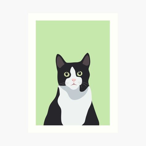 Tuxedo Cat Painting Easy, Tuxedo Cat Drawing, Tuxedo Cat Painting, Watercolour Cats, Tuxedo Cat Art, Cat Portrait Painting, Pop Art Cat, Portrait Digital Art, Cat Outline