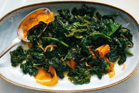 Sautéed Kale With Hot Honey Recipe Brown Butter Pasta, Side Dish Veggies, Ny Times Recipes, Side Veggies, Hot Honey Recipe, New York Times Recipes, Sautéed Kale, Nyt Recipes, Veggie Main Dishes