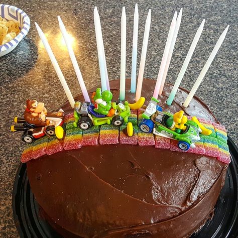 Rainbow Road Cake, Road Cake, Mario Birthday Cake, Cake Number, 8 Birthday, Rainbow Road, Mario Birthday, Boy Birthday Party, Boys Birthday