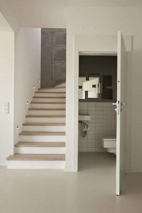 Room Under Stairs, درج السلم, Bathroom Under Stairs, Toilet And Bathroom Design, Desain Pantry, House Staircase, Modern Small House Design, Stairs Design Modern, Home Stairs