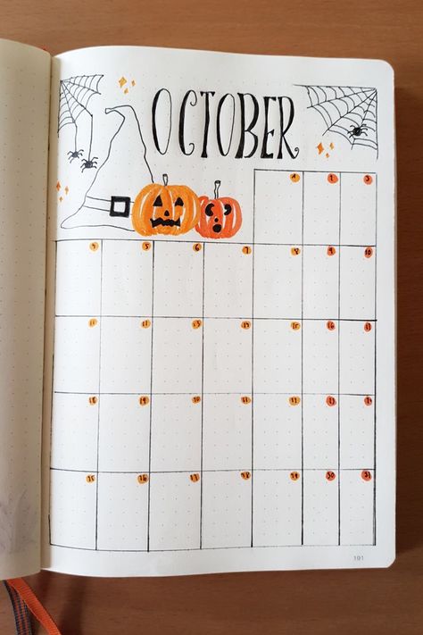 Halloween bullet journal theme ideas for October monthly spread #anjahome #halloweenbulletjournal Also I put a list of the best Halloween bujo themes for spooky and scary planner pages and school notebook layouts #planner #notebook #bulletjournal Bullet Journal October Theme, October Monthly Spread, Halloween Bujo, Halloween Bullet Journal, October Bujo, Bullet Journal Halloween, Bullet Journal Theme Ideas, Journal Theme Ideas, Halloween Calendar