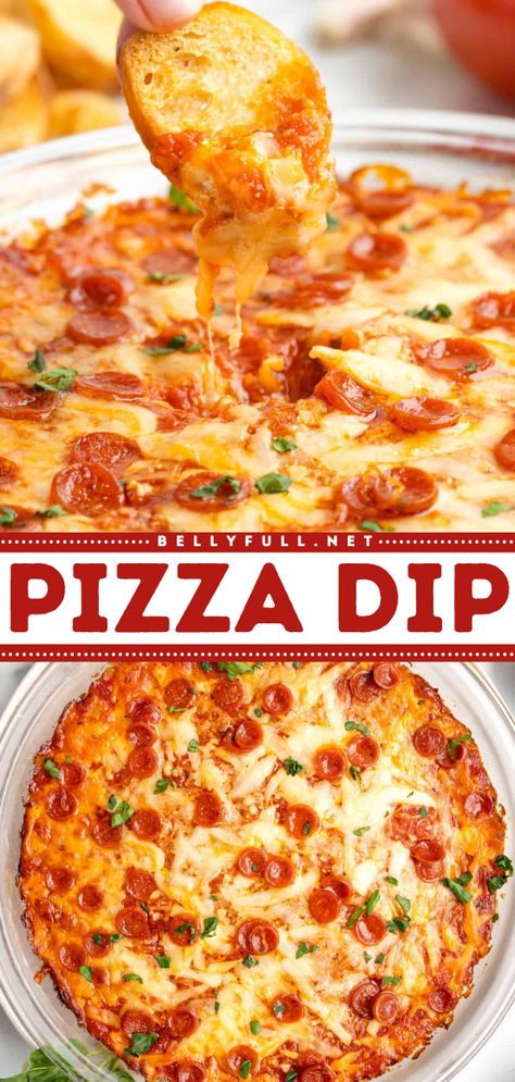 Need something to spice up those game day snacks on your Super Bowl menu? Try out this 5 ingredient pizza dip recipe! It's a hot pizza dip with cream cheese, mozzarella, parm, pizza sauce, and pepperoni. Save this recipe for some easy football food! Four Dips With Pizza Dough Balls, Pizza Dip With Cream Cheese, Easy Football Food, Easy Pizza Dip, Hot Pizza Dip, Pizza Dip Recipes, Super Bowl Menu, Dip With Cream Cheese, Hot Pizza