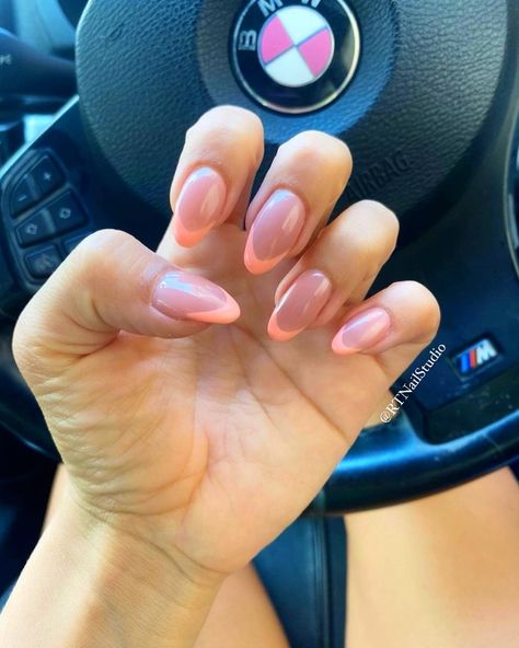 Peachy Pink French Tip Nails, Peach French Nails, Peach French Tip Nails, Frenchies Nails, Glazed Peaches, Gel Manicures, Peach Nails, Awesome Nails, Tip Nails