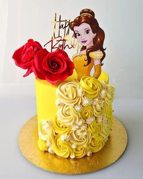 Pink Cake Designs, Pink Birthday Cake Ideas, Belle Birthday Cake, Princess Belle Cake, Beauty And The Beast Cake Birthdays, Belle Birthday Party, Belle Cake, Pink Birthday Cake, Butterscotch Cake