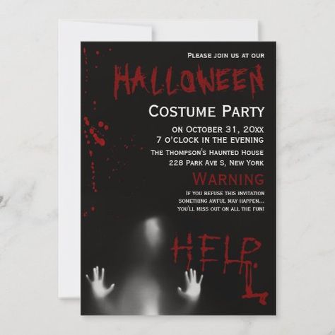 $2.77 | Scary Modern Bloody Halloween Costume Party Black | Halloween Party | creepy bloody, bloody typography, halloween invite, costume party, halloween party, unique halloween, adult party, halloween ghost, spooky, horror theme Themed 18th Birthday Party, Horror Birthday Party, Halloween Game Night, Halloween Adult Party, Halloween Drinking Games, Scary Halloween Invitations, Michael Meyers Halloween, Horror Birthday, Adult Halloween Invitations