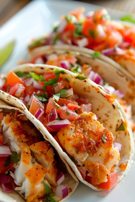 Explore the perfect balance of flavors with this easy and healthy fish taco recipe. These delicious fish tacos are not only simple to make but also a crowd-pleaser at any gathering. Elevate your taco night with crispy fish, fresh veggies, and a zesty sauce all wrapped in warm tortillas. Whether you're a seafood lover or simply looking for a new favorite recipe, these fish tacos are sure to impress! Try this flavorful dish today and transform your dinner game with these unforgettable flavors. Deconstructed Fish Tacos, Shredded Fish Recipes, Ww Fish Tacos Weight Watcher Recipes, Fish Taco Ideas, Mini Fish Tacos, Talipia Taco Recipes, Fish Street Tacos, Taco Bowls Recipe, Seafood Tacos Recipes