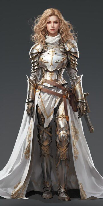 Premium AI Image | full body illustration Female knight white armor with gold Paladin Strong Full Body Generative AI Full Body Illustration, Paladin Armor, White Braids, White Armor, Dnd Paladin, Body Illustration, Knight Outfit, Gold Armor, Armor Drawing