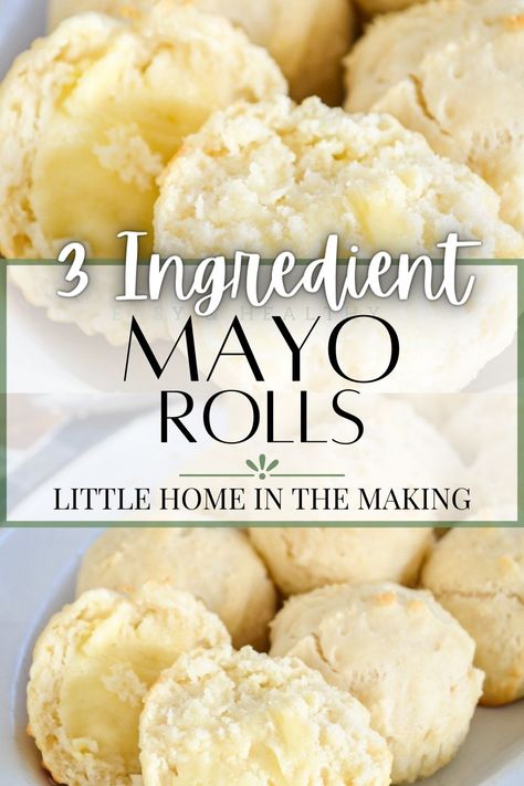 These quick and easy no yeast Mayonnaise Dinner Rolls are perfect for a last minute addition to your dinner table. Made with just 3 ingredients, they are an easy roll recipe that bakes in just 15 minutes. No rising and no kneading required! These homemade dinner rolls are made from scratch with simple ingredients, including the addition of mayonnaise. Mayonnaise Rolls Recipe, Easy Roll Recipe, Mayo Rolls, Mayonnaise Rolls, Quick Rolls Recipe, Quick Dinner Rolls, Dinner Roll Recipe, Dinner Rolls Easy, 3 Ingredient Dinners