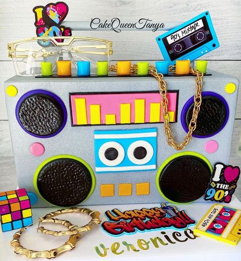 Cake Queen Tanya on Instagram: "⚡️80s vs 90s Boombox Cake⚡️ • 🍰 Link in Bio to place an order • • • • • • • #me #cakes #summer #selfie #food #chocolate #dessert #instacake #follow #fashion #instagood #foodporn #instagram #like4like #cakestagram #repost #selfie #love #art #summer #travel #delicious #foodie #cute #happy #chocolate #instagood #beautiful #photooftheday #boomboxcake Boombox Cake" Boombox Cake, 80s Vs 90s, 45th Birthday, Food Chocolate, 90s Party, 80s Party, Chocolate Dessert, Cute Happy, Birthday Cake Ideas