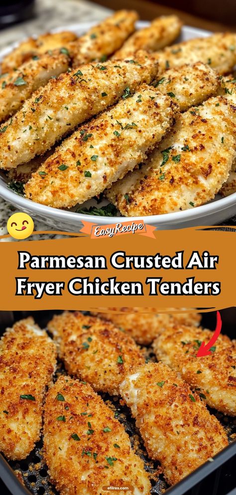 Parmesan Crusted Air Fryer Chicken Tenders offer a crispy, cheesy coating with juicy, tender meat inside. These chicken tenders are a healthier alternative to fried ones, perfect for a quick, delicious meal or snack. #AirFryerCooking #ParmesanChicken #HealthySnacks Healthy Dinner With Chicken Tenderloins, Healthy Fun Meal Prep, Parmesan Chicken Tenders Air Fryer, Air Frying Chicken Tenders, Healthy Air Fryer Chicken Parmesan, Dinner Ideas Air Fryer Chicken, Air Fryer Tenders Recipes, Healthy Meals With Chicken Tenderloins, Air Fryer Parmesan Crusted Chicken Tenders