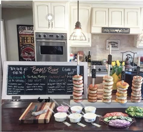 Bagel Station, First Birthday Brunch, Grad Brunch, Baby Shower Brunch Food, Wedding Shower Brunch, Bday Brunch, Bachelorette Brunch, Graduation Brunch, Bagel Bar