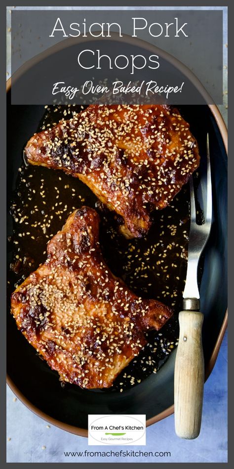 The tantalizing sweet, spicy, savory flavors of these easy baked Asian Pork Chops will transform your weeknight dinner routine!  Made with pantry ingredients, they can be on the table in under 45 minutes! Asian Marinated Pork Chops, Asian Pork Chops, Oven Baked Recipes, Asian Pork, Pantry Ingredients, Date Night Dinners, Pork Tacos, Pork Meat, Chef's Kitchen