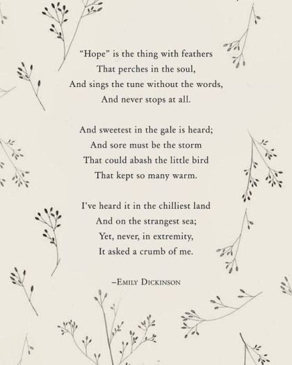 Soul Keeper, Dickinson Poems, Vintage Poetry, Emily Dickinson Poems, Hope Is The Thing With Feathers, Beautiful Poetry, Poems Beautiful, Lovely Words, Quotes And Poems