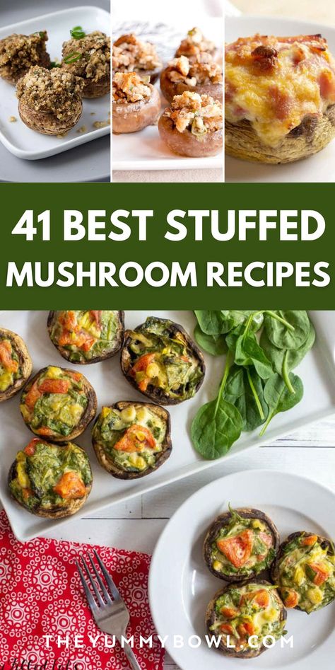 Get inspired with over 40 creative stuffed mushroom ideas! These unique recipes are perfect for impressing your guests. #stuffedmushrooms #recipecollection #appetizers #homemade #mushroomrecipes Stuffed Mushroom Recipes Cream Cheese, Mexican Stuffed Mushrooms, Vegetable Stuffed Mushrooms, Pioneer Woman Stuffed Mushrooms, Best Stuffed Mushroom Recipes, Ina Garten Stuffed Mushrooms, Stuffed Mushroom Ideas, Stuff Mushrooms Recipes, Veggie Stuffed Mushrooms