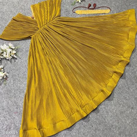 Catalog Name: *Party Wear Top Gown* NF-(1041)* *💃 Gown 💃* Yellow Colored Colour Embroidered Attractive Party Wear Georgette Top Plazzo has a Regular-fit and is Made From High-Grade Fabrics And Yarn. 💃 *Gown Fabric* :- Crush Shinone Fabric 💃*Gown Inner* :- Micro Cotton 💃 *Top Fabric* :- Position Print With 3mm Sequance Work 💃 *Top Inner* :- Micro 💃 *Top Work* :- 3mm Sequence Work , Multi Needle Work, Coding work, Embroidery Work, Zari Work. 💃 *Type* : *Top* :- Fully Stitched ( XL-42... Crush Fabric Dress, Printed Georgette Dress, Party Wear Top, Crush Fabric, Gown Yellow, Gown Bridesmaid, Cotton Gowns, Georgette Tops, Designer Gown