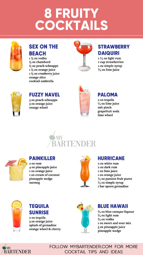 Fruity Cocktails Mixed Drinks Alcohol Recipes, Poolside Cocktails, Bartender Drinks Recipes, Fruity Alcohol Drinks, Bartender Drinks, Cocktail Drinks Alcoholic, Mixed Drinks Alcohol, Yummy Alcoholic Drinks, Fruity Cocktails