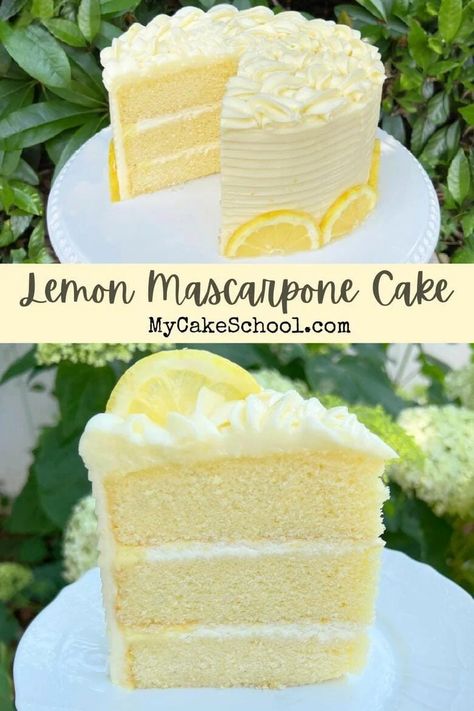 Lemon Mascarpone Cake | My Cake School Lemon Mascarpone Cake Recipe, Italian Mascarpone Cake, Lemon Creme Cake Recipe, Limoncello Marscapone Cake Recipe, Limoncello Cake Mascarpone, Delicious Cake Fillings, Lemon Mascarpone Frosting, Lemon Cello Recipe Cake, Lemon Italian Cream Cake