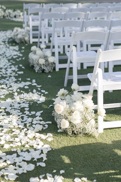 Flowers For Isle Wedding, Baby's Breath Aisle Decor, Baby’s Breath Isle Wedding, White Rose Isle Wedding, Aisle Runner Flowers, Minimalist Wedding Aisle Decor, Babys Breath And White Roses Wedding, White Roses Baby Breath Wedding, Babys Breath Aisle Flowers