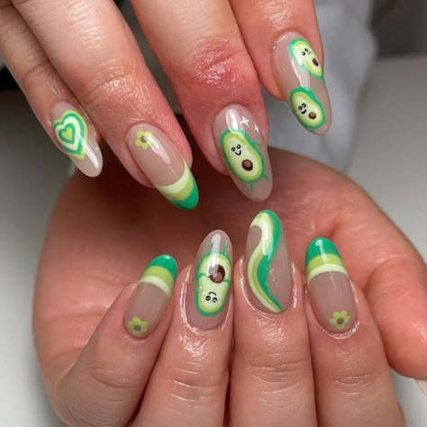 Summer Nail Aesthetic, Aesthetic Summer Nails, Cartoon Nail Designs, Multicolored Nails, Neon Green Nails, Nail Aesthetic, Summer Nails Ideas, Green Nail Art, Hippie Nails