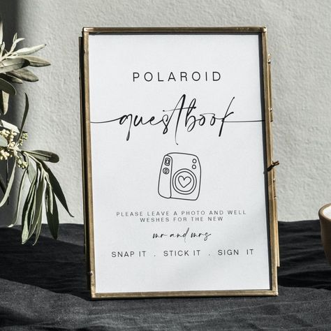 Polaroid Guest Book | Minimalist Wedding Sign Template Take A Picture Sign Guest Books, Guest Book Table Decor Wedding, Wedding Guest Book Signs, Calendar As Guest Book, Voicemail Wedding Guest Book, Classic Wedding Ceremony Decor, Polaroid Guest Book Sign Printable Free, Wedding Photo Guest Book Sign, Boho Modern Wedding Decor