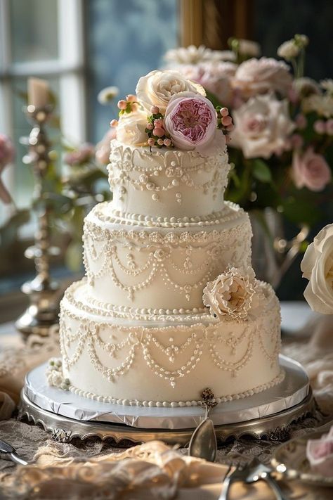 Wedding Victorian Theme, Vintage 3 Tier Cake, Vintage Victorian Wedding Decorations, Victorian Era Wedding Theme, Victorian Style Wedding Decorations, Wedding Cake Designs Vintage, Victorian Style Wedding Cake, Ornate Wedding Cake, Vintage Cakes Wedding