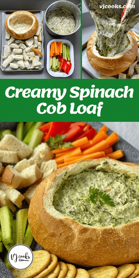 Spinach Cob Loaf, Warm Spinach Dip, Cob Dip, Homemade Spinach Dip, Cobb Loaf, Cob Loaf Dip, Chicken Roti, Cob Loaf, Vj Cooks