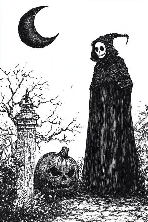 Gothic Halloween Wall Art Inspired by Edward Gorey with Spooky Pumpkin and Haunting Moon Canvas Print for Home Decor by CustomCanvasCurators 🎃 Embrace the eerie allure of Halloween with our captivating artwork inspired by the whimsical style of Edward Gorey! 👻 Perfect for art lovers and Halloween enthusiasts alike, this print will spark conversation and curiosity while setting a spooky ambiance in your home. Available in various sizes, it's a must-have for those who appreciate the extraordi... Spooky Art Nouveau, Edward Gorey Art, Gorey Art Style, Black Ink Art Illustrations, Gothic Art Aesthetic, Gothic Art Drawing, Creepy Silhouette, Graveyard Drawing, Moonlit Graveyard