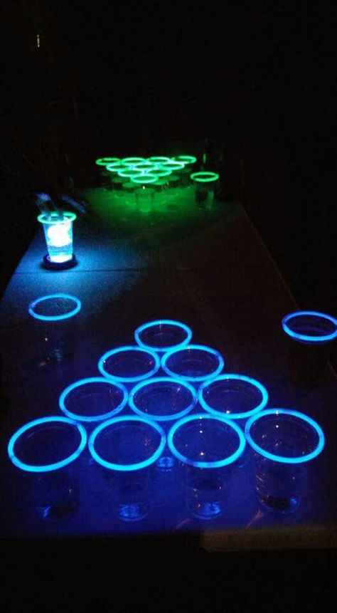 Cup Pong, Beer Bong, Glow In Dark Party, Neon Birthday Party, Glow Birthday Party, Pong Game, 21st Bday Ideas, Blacklight Party, Neon Birthday