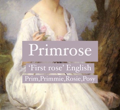 Baby girl name Primrose. Princess flower name. Primrose Name Meaning, Primrose Name, Flower Nicknames, British Names Girl, Flower Names Aesthetic, Primrose Meaning, Rose Name Meaning, Prim Rose Flower, Names Meaning Flower