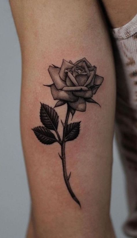 Feed Your Ink Addiction With 50 Of The Most Beautiful Rose Tattoo Designs For Men And Women|#tattoo #handtattoo #tattoos #rosetattoo #tattoorose 83 Rose Stem Tattoo, Single Rose Tattoos, Simple Rose Tattoo, Realistic Rose Tattoo, Daffodil Tattoo, Rose Flower Tattoos, Rose Tattoos For Men, Rose Tattoos For Women, Dove Tattoo