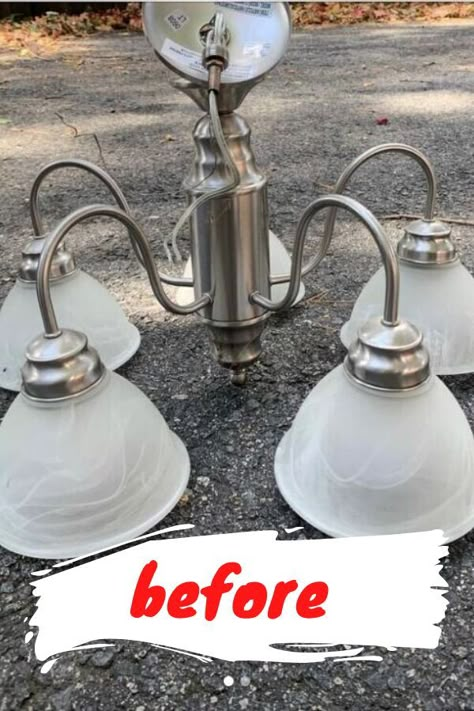 Updating Light Fixtures, Light Fixture Makeover, Geek Home Decor, Lighting Makeover, Rustic Kitchen Lighting, Chandelier Makeover, Old Chandelier, Dining Table Makeover, Faux Fireplace Diy