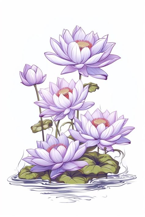 Natural Design Drawing, Watercolor Templates, Lotus Flower Drawing, Easy Watercolor Paintings, Lotus Drawing, Watercolor Paintings Ideas, Lotus Flower Painting, Lilies Drawing, Lotus Flower Art