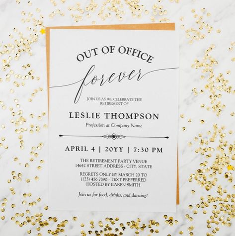 Retirement Party Invitations For Men, Retirement Invitation Ideas, Retirement Party Invites, Party Captions, Retirement Party Themes, Invitation Design Inspiration, Retirement Party Invitation, Retirement Invitation Template, Clean Typography